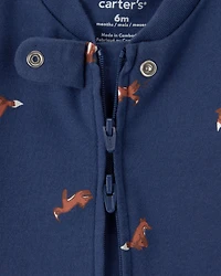 Baby Boy Fox 100% Cotton  2-Way Zip Sleeper - Navy Blue