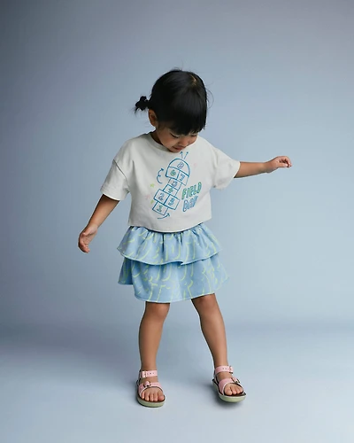 Toddler Girl Smocked Tiered Skirt Otter Avenue Print - Blue/Lime Green