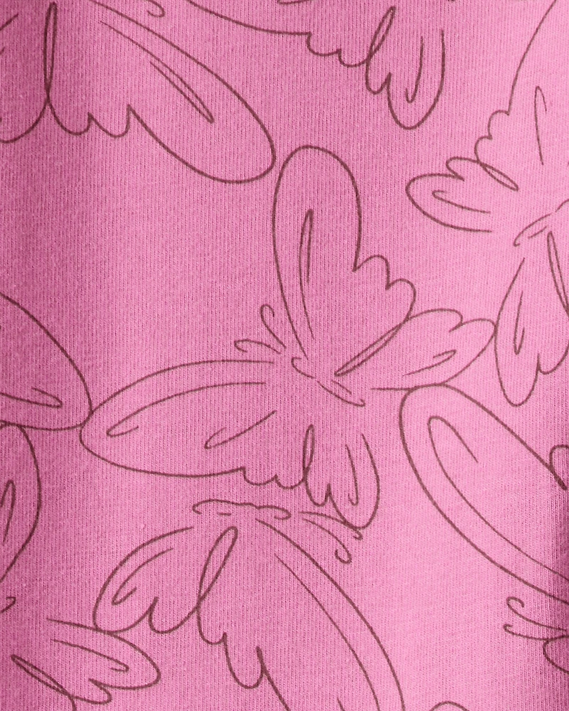 Girls Butterfly Print Cotton Pull-On Stretch Leggings - Pink
