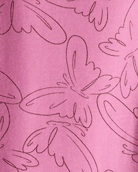 Girls Butterfly Print Cotton Pull-On Stretch Leggings - Pink
