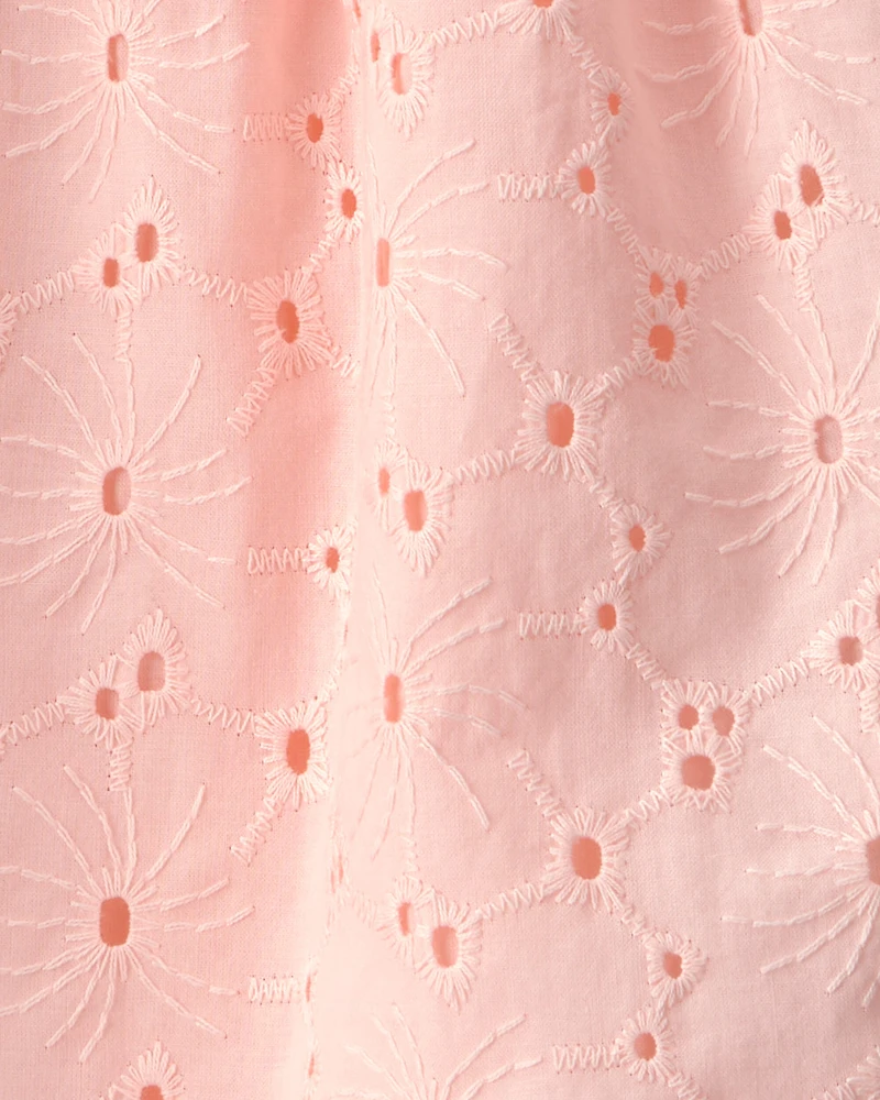 Baby Girl Short-Sleeve Eyelet Dress - Pink