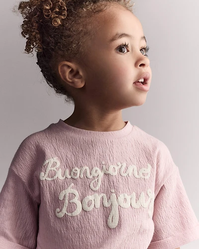 Toddler Girl 'Buongiorno, Bonjour' Rolled Cuff Tee - Light Pink