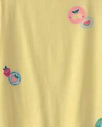 Girls Fruit Sticker Graphic Tee - Yellow
