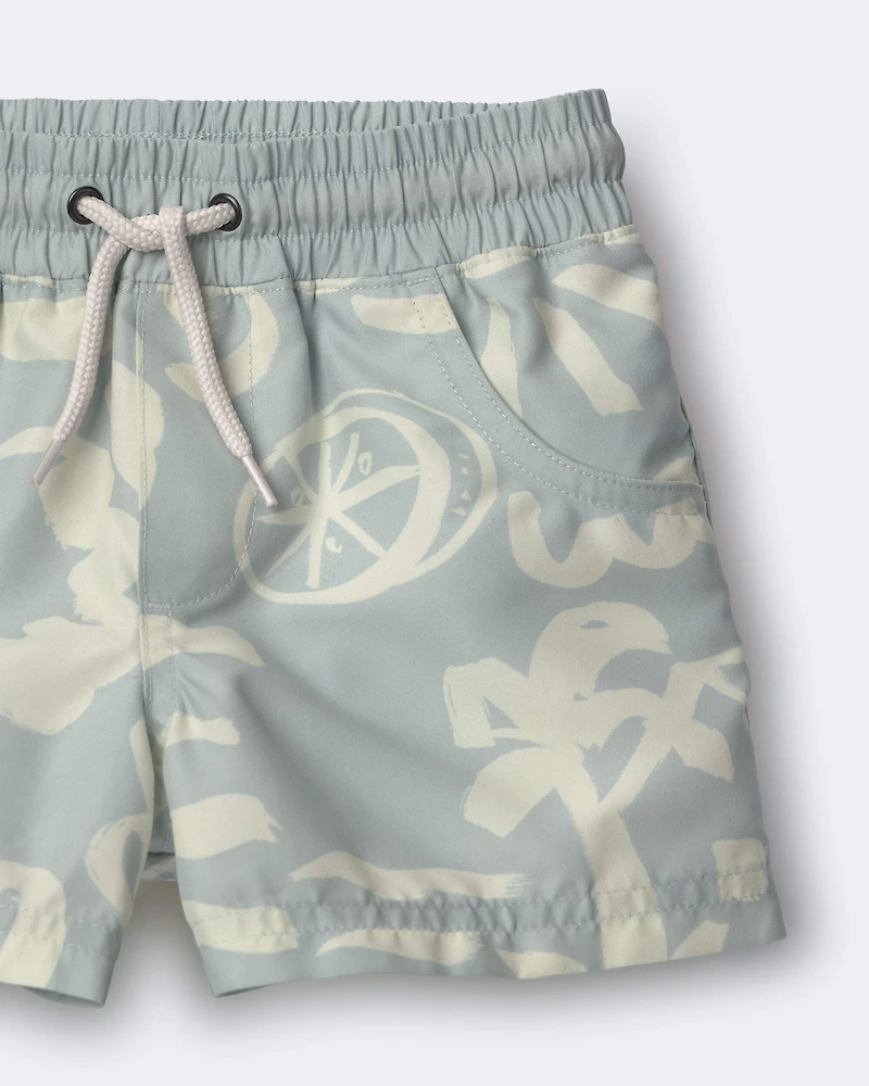 Toddler Boy Tropical Swim Trunks - Sage