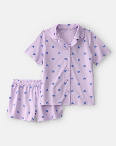 Girls Butterfly Short-Sleeve Loose Fit 2-Piece pyjama Set - Purple
