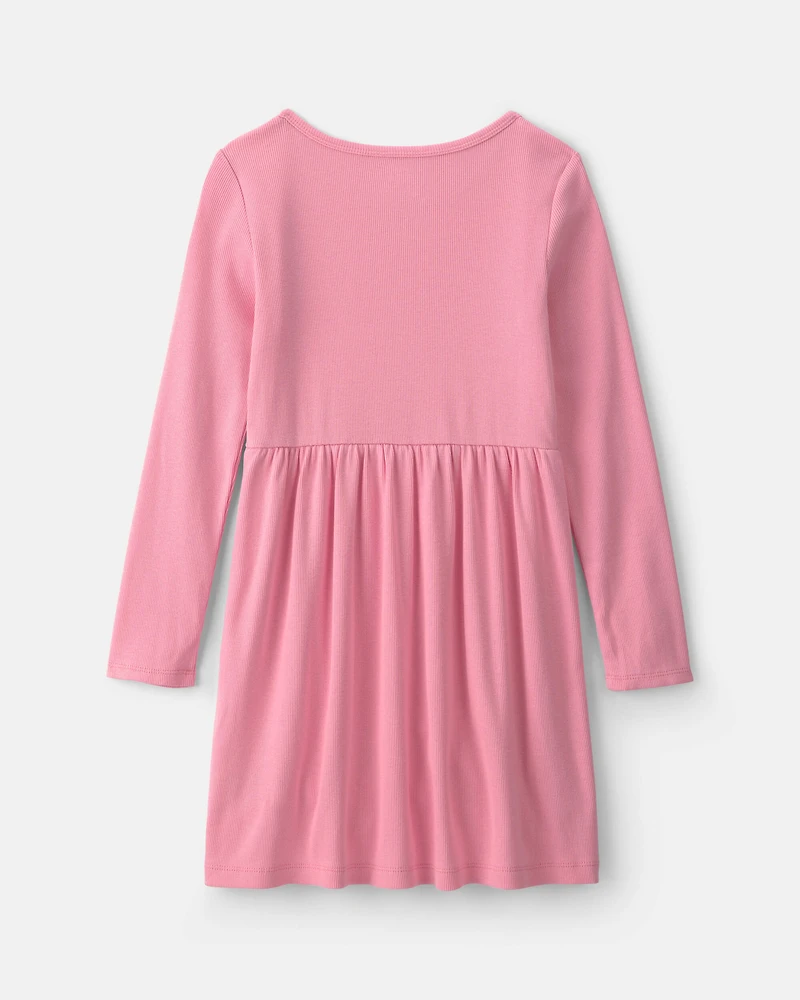 Girls Rib Long-Sleeve Dress - Pink
