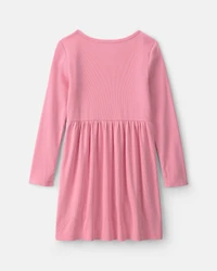 Girls Rib Long-Sleeve Dress - Pink