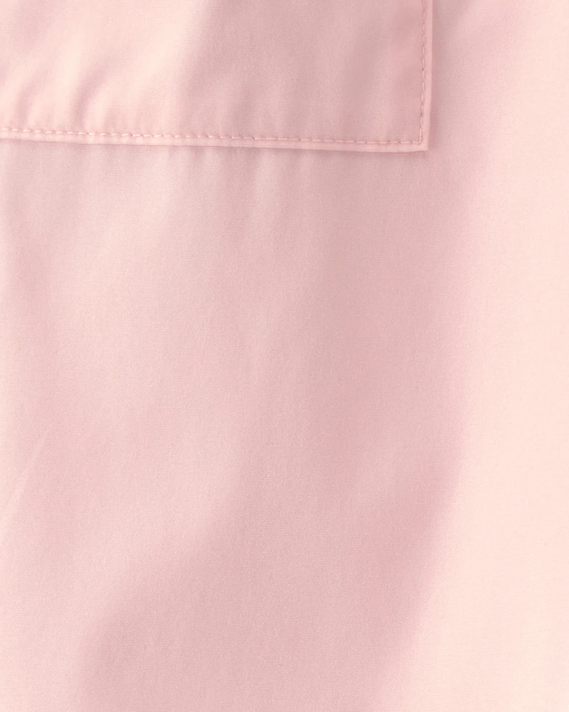 Toddler Girl Bow-Cuff Poplin Joggers - Pink