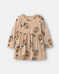 Toddler Girl Floral Long-Sleeve Dress - Tan