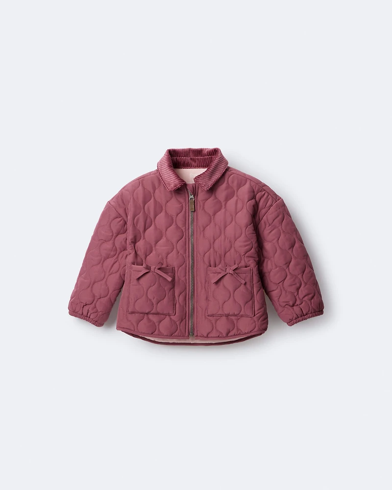 Toddler Girl Quilted Barn Jacket - Burgundy