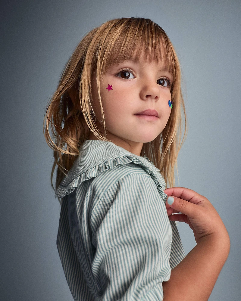 Toddler Girl Peter Pan Collar Top Stripes - Teal