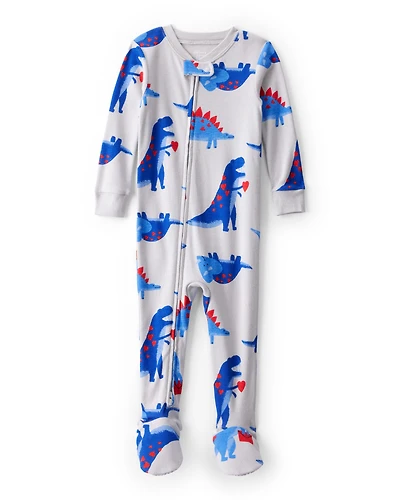 Baby Boy Dinosaur 100% Cotton Snug Fit 2-Way Zip Footie 1-Piece Pyjamas - Grey