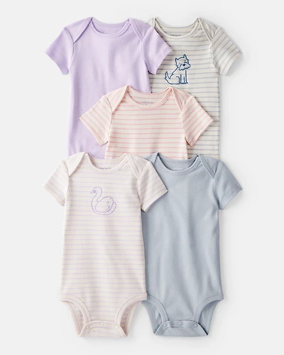 Baby Girl 5-Pack Swan Multipack Bodysuits - Purple/Blue