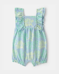 Baby Girl Tropical Sleeveless Romper - Turquoise