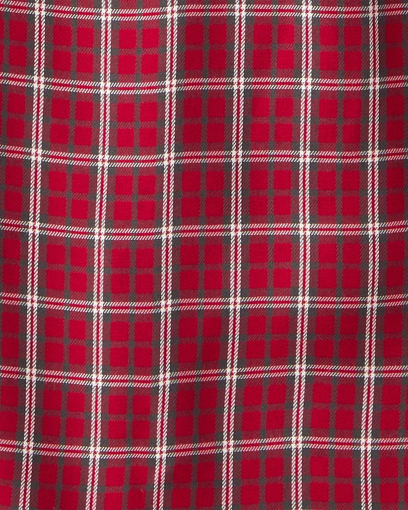 Girls 2-Piece Plaid Long-Sleeve Dress Set - Red