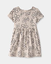 Toddler Girl Floral Ladybug Short-Sleeve Dress - Brown