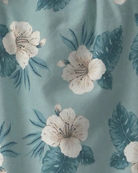 Toddler Girl 2-Piece Linen Top & Short Set Made with Organic Cotton Blue Hibiscus