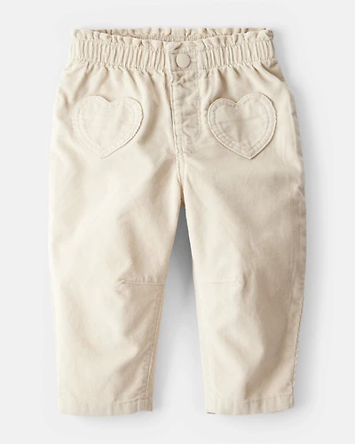 Baby Girl Heart Pocket Barrel Pants - Tan