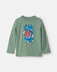 Boys 'NYC Camp' Basketball Game Day Long-Sleeve Graphic Tee - Green