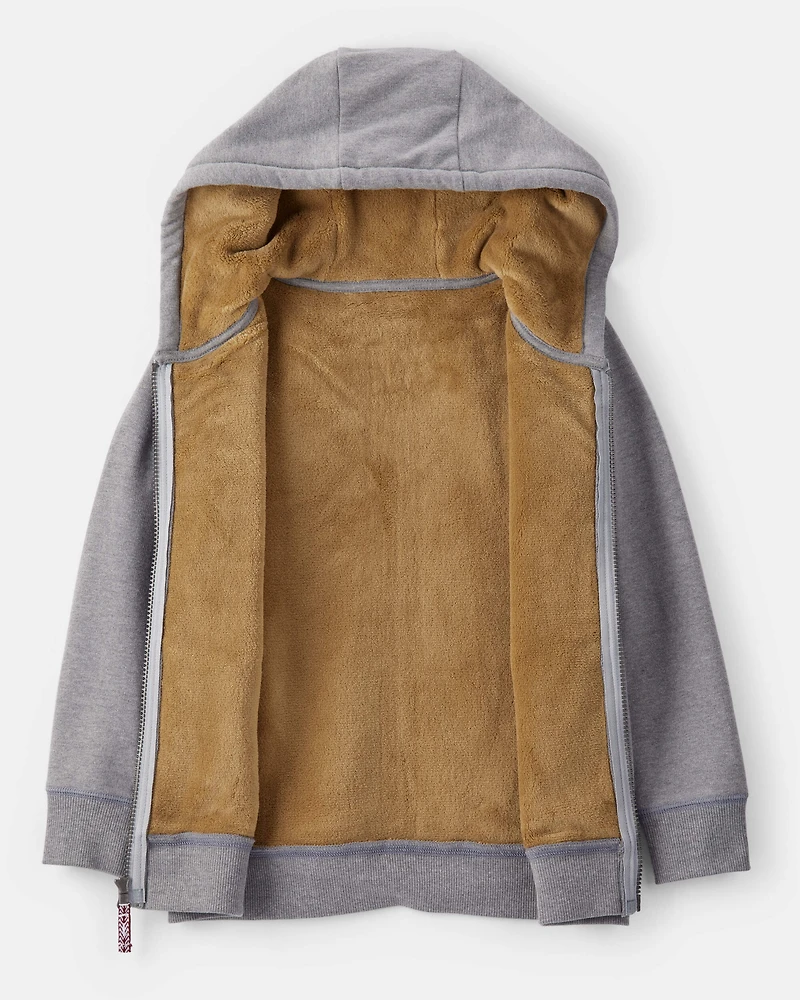 Boys Long-Sleeve Hooded Zip-Up Jacket - Grey