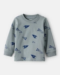 Baby Boy Go Team Print Long-Sleeve Tee - Blue