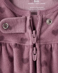 Baby Girl Heart Print Fleece Long-Sleeve Loose Fit Sleeper - Purple