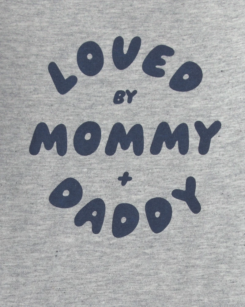 Baby Boy 'Loved By Mommy & Daddy' Long-Sleeve Graphic Bodysuit - Grey