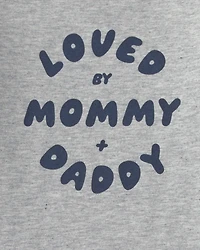Baby Boy 'Loved By Mommy & Daddy' Long-Sleeve Graphic Bodysuit - Grey