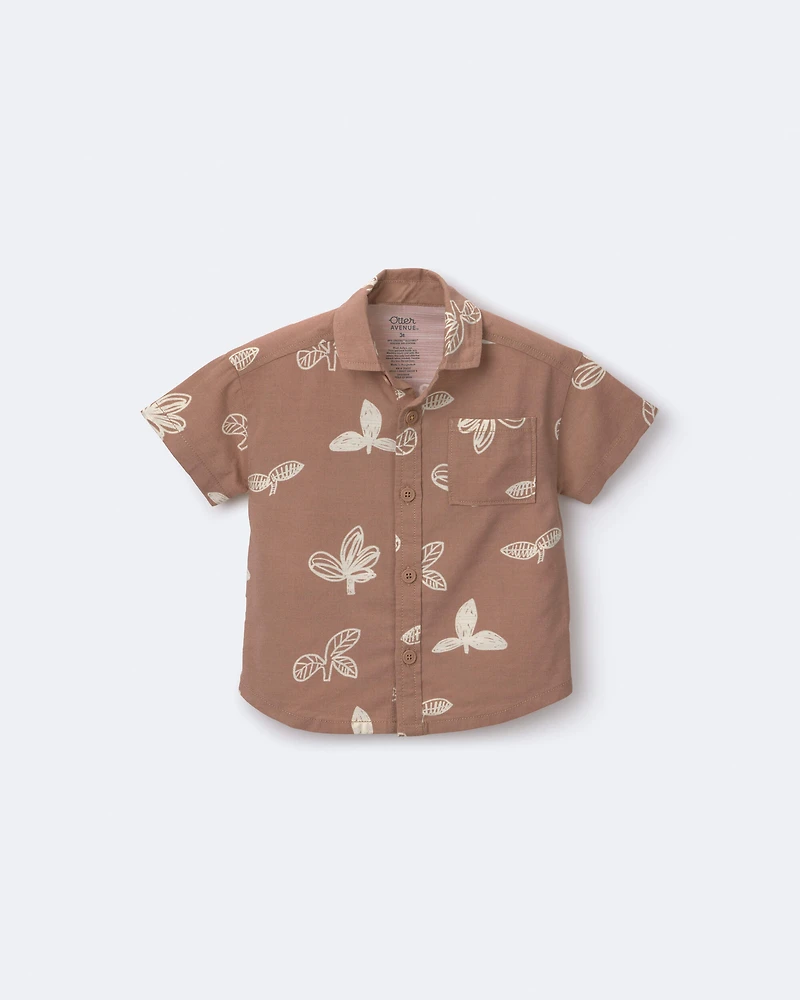 Toddler Boy Button-Down Short-Sleeve Shirt Plant Print - Brown