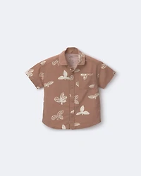 Toddler Boy Button-Down Short-Sleeve Shirt Plant Print - Brown