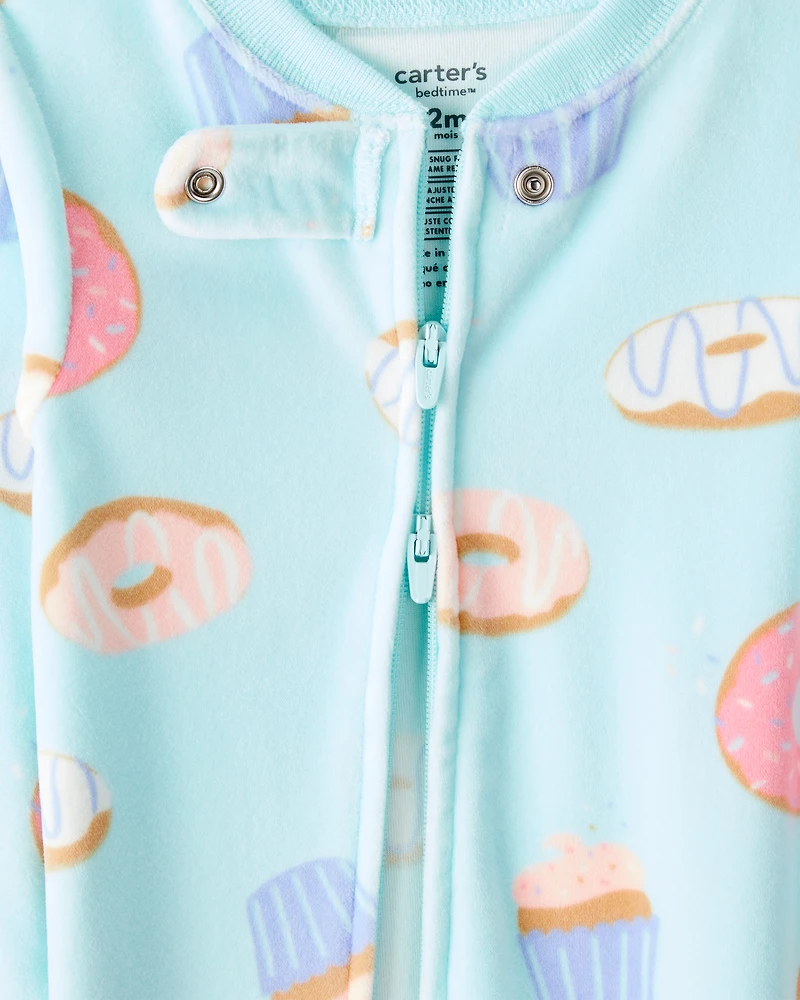 Baby Girl Donuts DreamPlush Long-Sleeve Snug Fit 1-Piece pyjamas - Blue