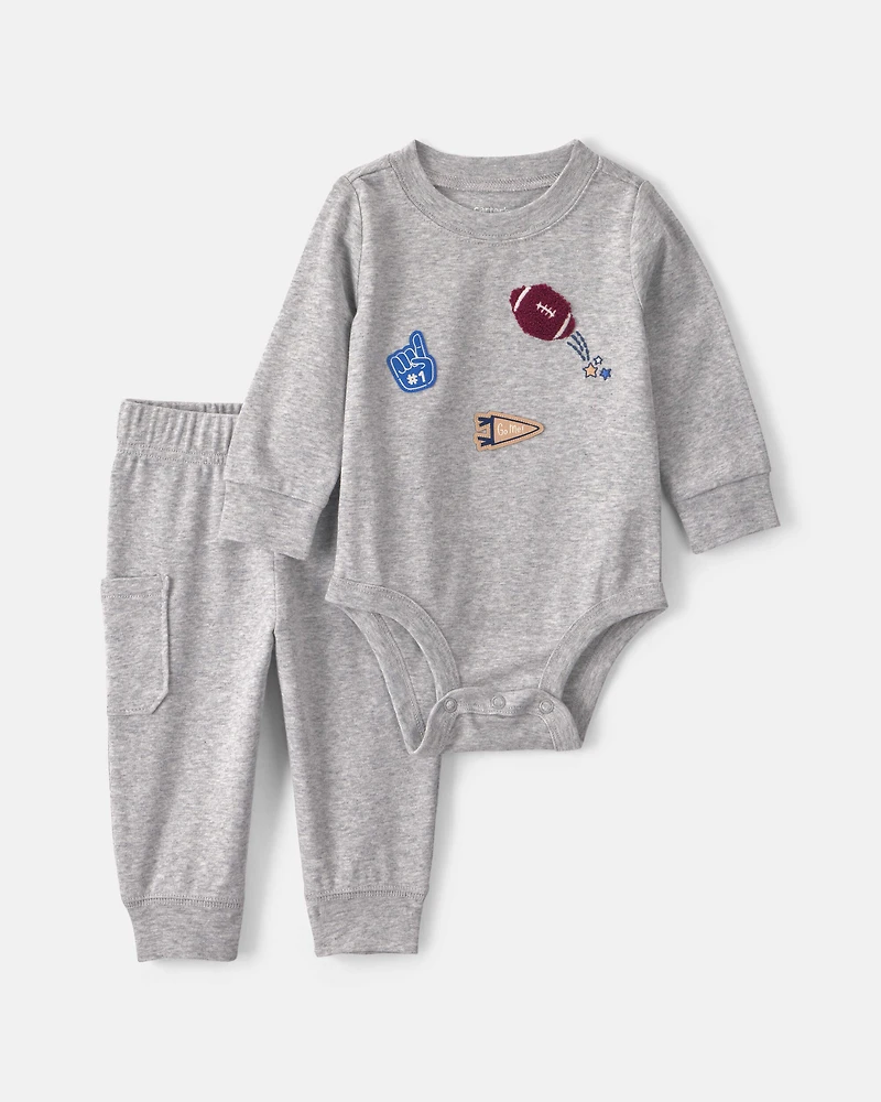 Baby Boy 2-Piece Varsity Long-Sleeve Bodysuit & Pant Set - Grey