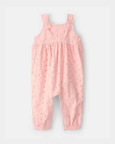 Baby Girl Eyelet Sleeveless Jumpsuit - Pink