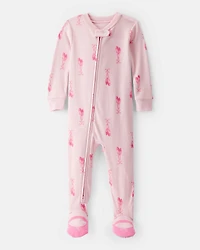 Baby Girl Ballet Print 100% Cotton Long-Sleeve 2-Way Zip 1-Piece Pyjamas - Pink