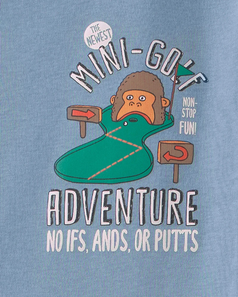 Boys Mini Golf 100% Cotton Short-Sleeve Snug Fit 4-Piece pyjama Set - Green/Blue