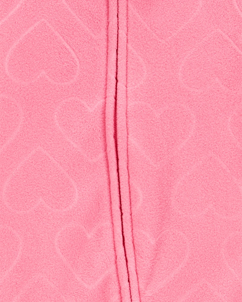 Baby Girl Heart Print Loose Fit Long-Sleeve 2-Way Zip Sleeper - Pink