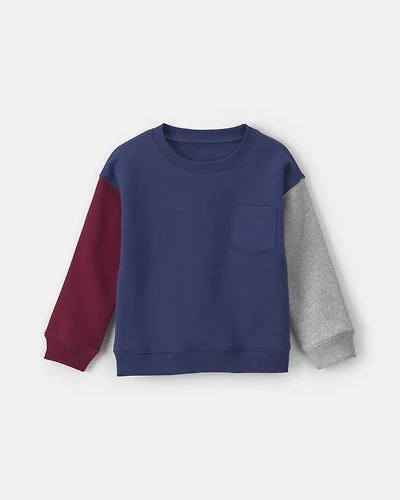 Toddler Boy colour Block Fleece Pullover Sweatshirt - Navy Blue/Burgundy/Grey