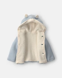 Baby Boy Bear Sweater Knit Hooded Jacket - Blue
