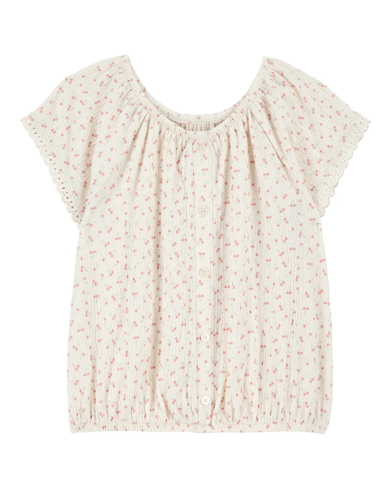 Kid Short-Sleeve Cherry-Print Fashion Top - Ivory