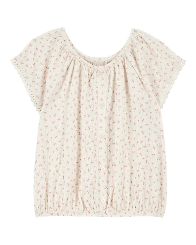 Kid Short-Sleeve Cherry-Print Fashion Top - Ivory