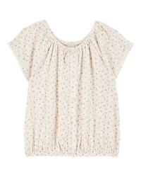 Kid Short-Sleeve Cherry-Print Fashion Top - Ivory