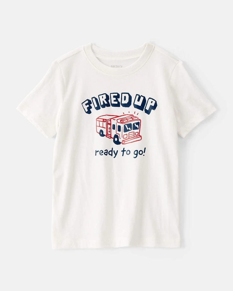 Toddler Boy Firetruck Graphic Tee - White