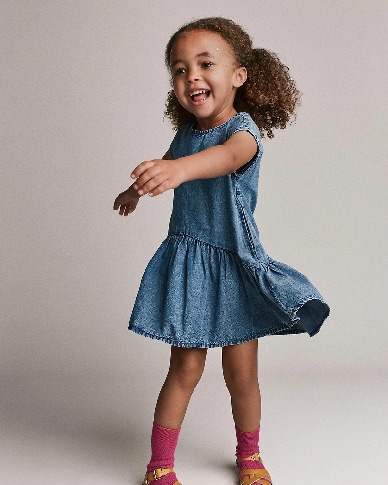 Toddler Girl Asymmetrical Drop-Waist Dress Chambray