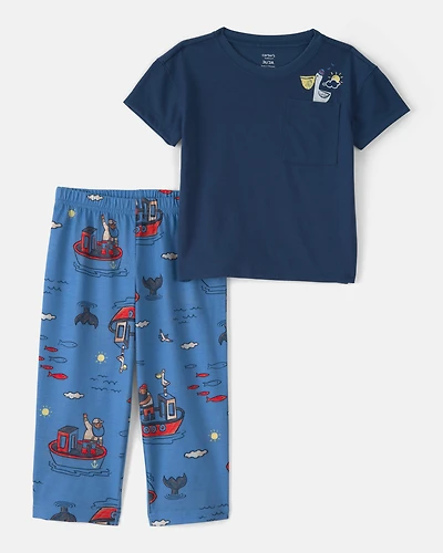 Toddler Boy Boat Loose Fit 2-Piece Pyjama Set - Blue