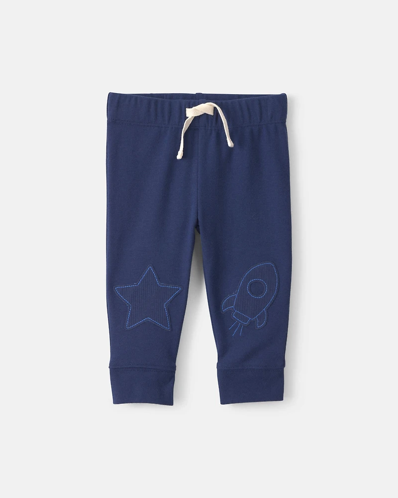 Baby Boy 2-Piece 'Little Man On a Mission' Space Long-Sleeve Bodysuit & Pant Set - Navy Blue