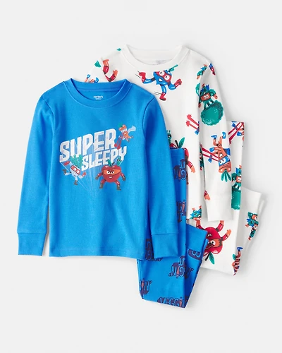 Toddler Boy Veggies 100% Cotton Loose Fit 4-Piece Pyjamas - Blue/White