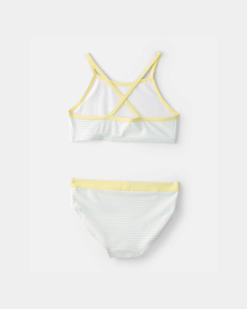 Girls 3-Piece Lemon Striped Rashguard Swimsuit Set - Blue