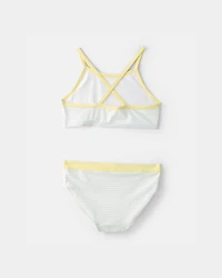 Girls 3-Piece Lemon Striped Rashguard Swimsuit Set - Blue