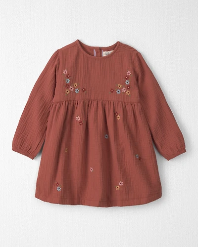 Toddler Girl Organic Cotton Embroidered Gauze Dress