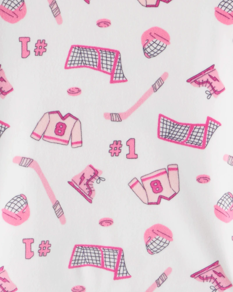 Girls Hockey Print  Fleece Long-Sleeve 2-Piece Pyjamas - Pink